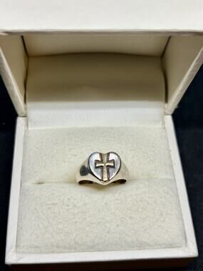 James Avery Sterling Silver & 14K Gold Heart Cross Ring Size 6.5 Two Tone Signed